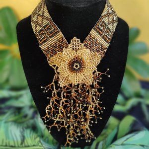Large Colombian Mostacilla / Beaded handmade necklace, unique and elegant.